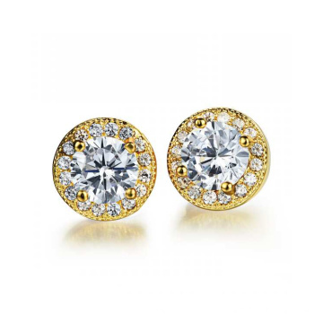 Pendientes de diamantes redondos de cobre, pendientes de oro 18k